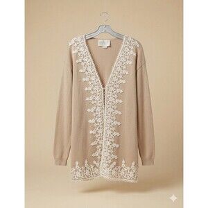 Magnet Art Lynn Yang Vintage Made in USA Cream Embroidered Cardigan Sweat Sz S